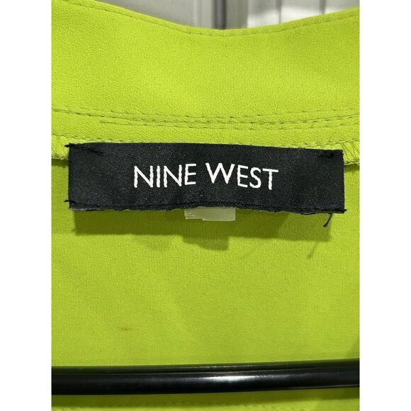 Nine West Womens Lime Green Long Sleeve Blouse V Neck Chest Pockets Size M - Picture 5 of 10